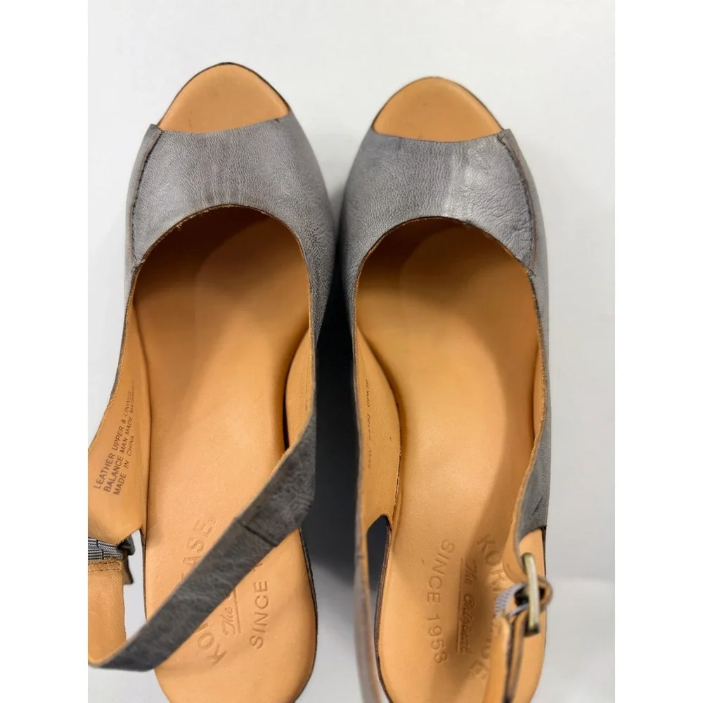 Kork-Ease Sharon Navy Leather Slingback Wedge Sandals Peep Toe K4193 Women 10